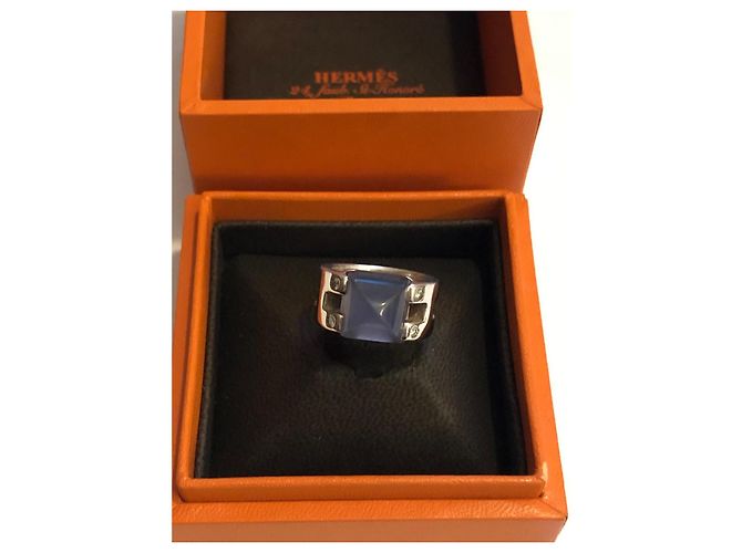Anillo Hermès de plata con piedra de luna y diamante - vista 14