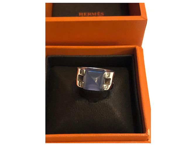 Anillo Hermès de plata con piedra de luna y diamante - vista 15
