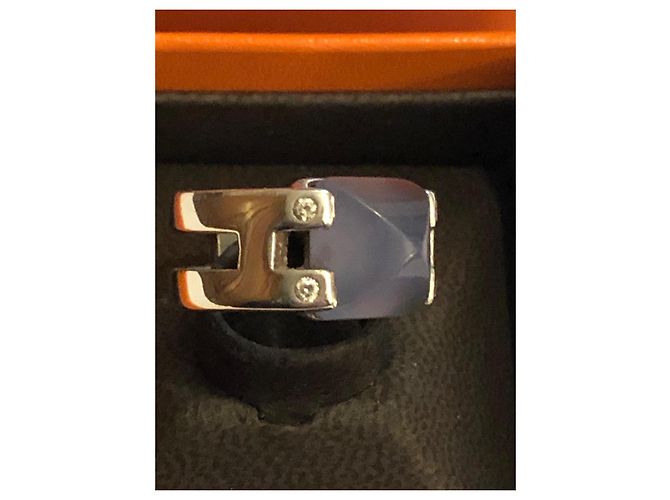 Anillo Hermès de plata con piedra de luna y diamante - vista 16