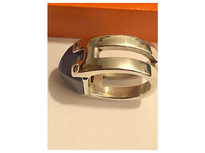Anillo Hermès de plata con piedra de luna y diamante - vista 19