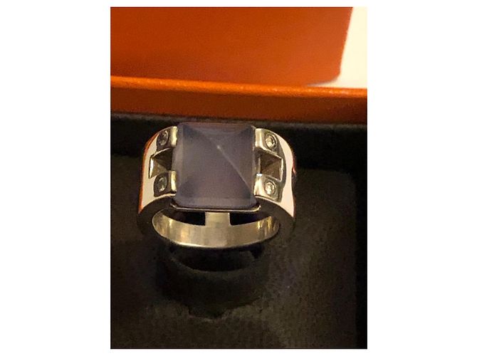 Anillo Hermès de plata con piedra de luna y diamante - vista 20
