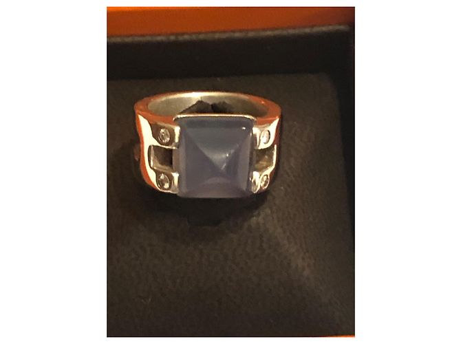 Anillo Hermès de plata con piedra de luna y diamante - vista 4