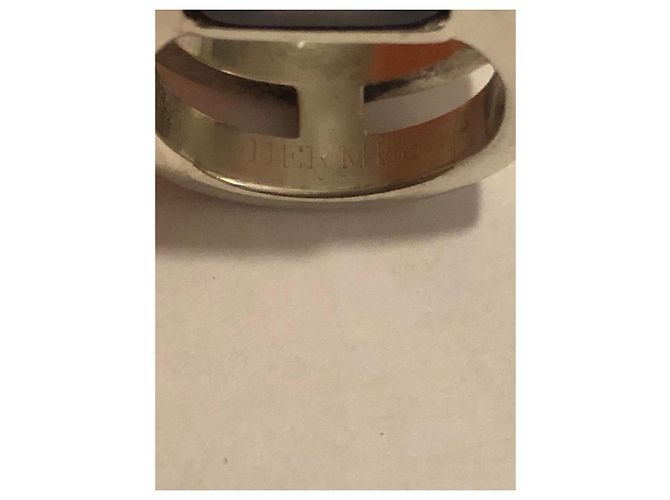 Anillo Hermès de plata con piedra de luna y diamante - vista 5