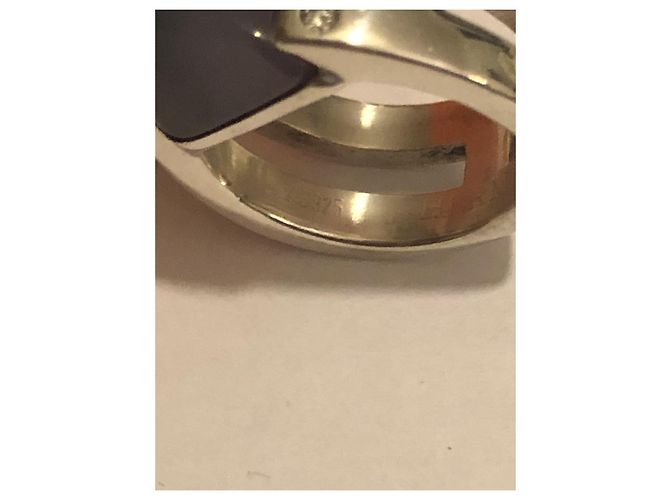 Anillo Hermès de plata con piedra de luna y diamante - vista 6