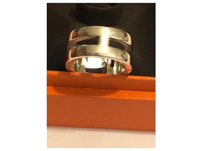 Anillo Hermès de plata con piedra de luna y diamante - vista 7