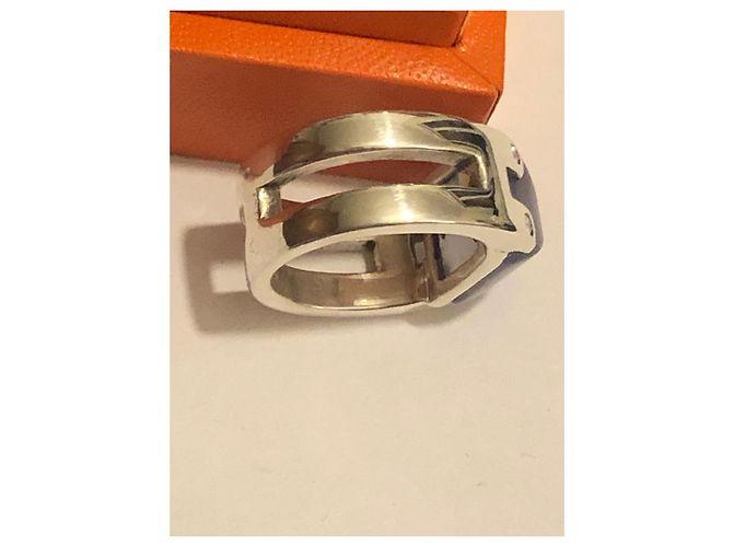 Anillo Hermès de plata con piedra de luna y diamante - vista 8