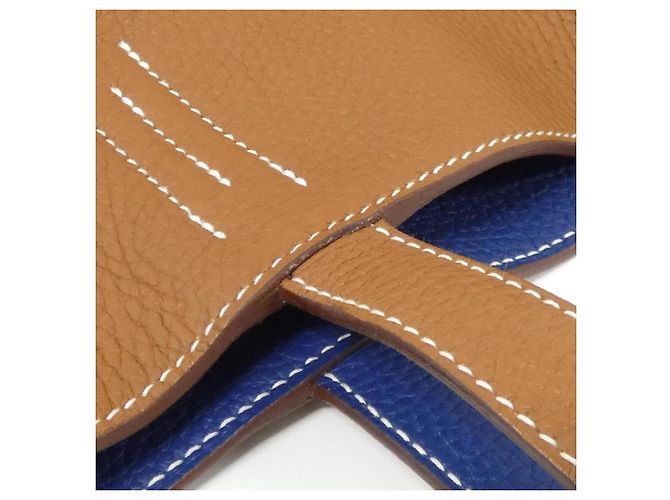 Borsa a mano Hermès Double Sens 36 cm D'oro Blu scuro - vista 5