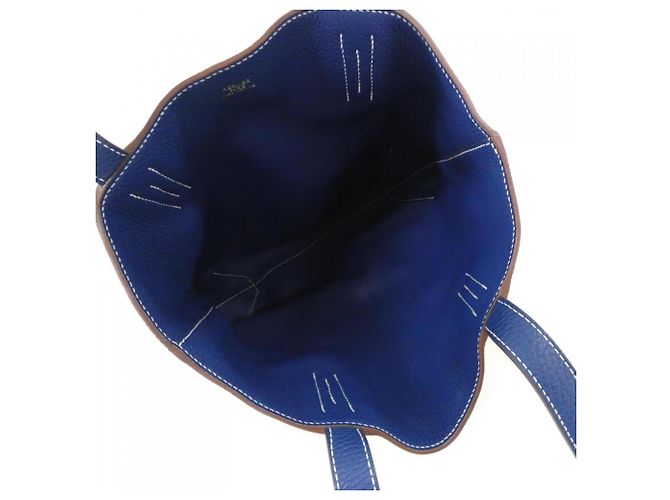 Borsa a mano Hermès Double Sens 36 cm D'oro Blu scuro - vista 7