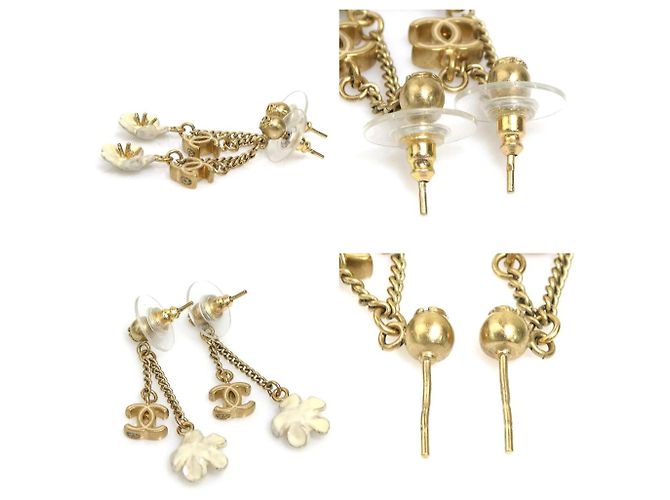 Orecchini a goccia in metallo dorato e bianco Chanel D'oro - vista 4