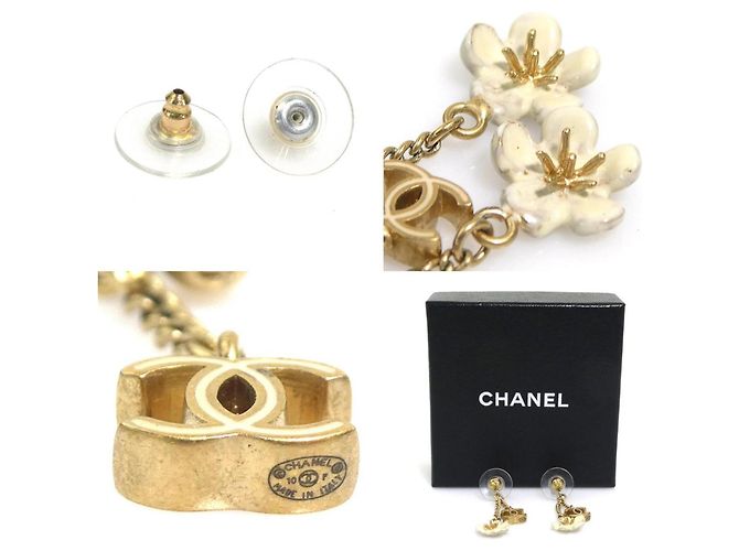 Orecchini a goccia in metallo dorato e bianco Chanel D'oro - vista 5
