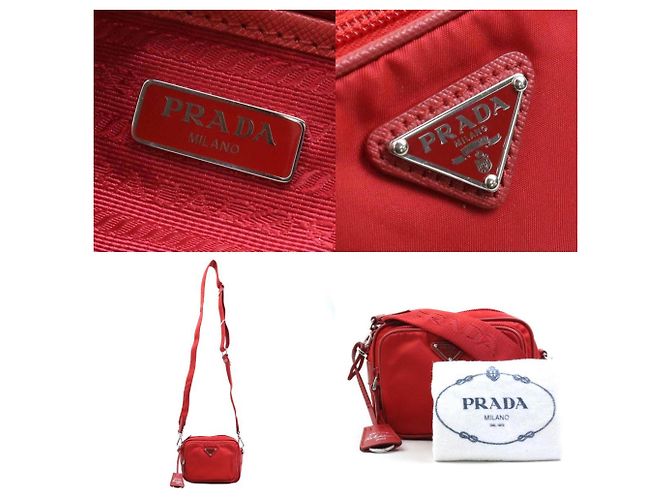 Borsa a spalla in nylon rosso Prada - vista 5