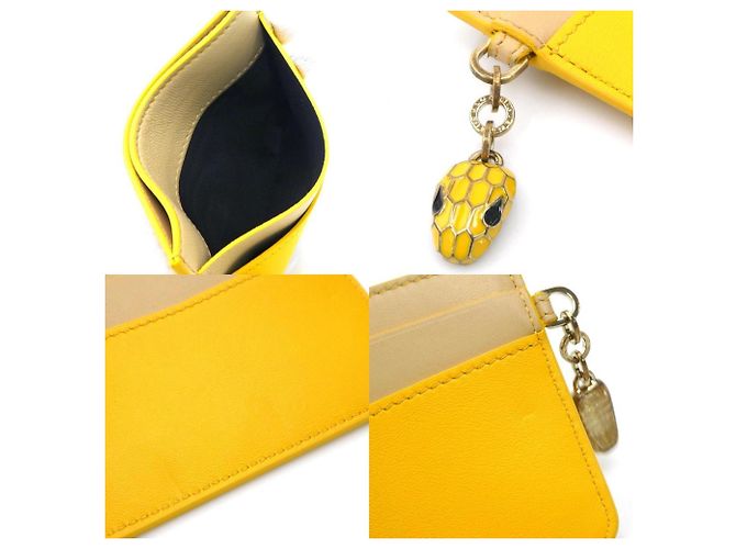 Bulgari Tarjetero de cuero Serpenti de Bvlgari Beige Amarillo - vista 4