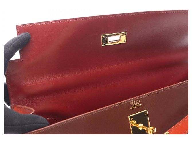 Hermès Kelly 32 Tricolor Handtasche Braun Rot Bordeaux - Ansicht 13