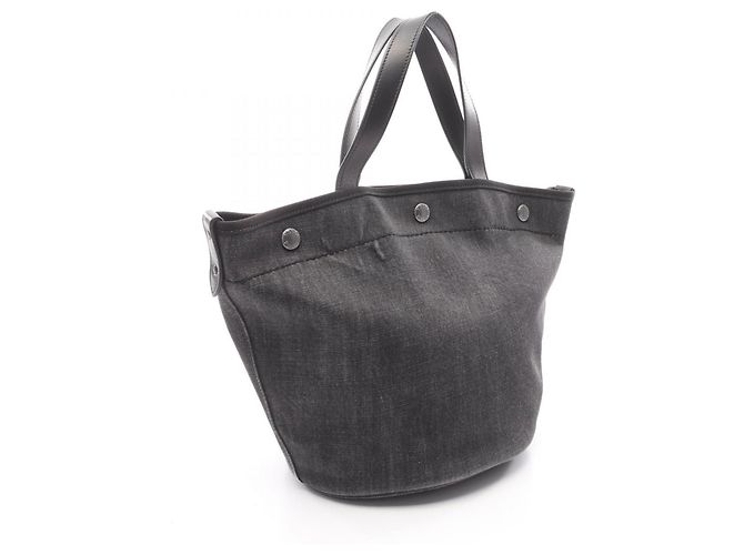 Prada Denim- und Leder-Tote Schwarz - Ansicht 2