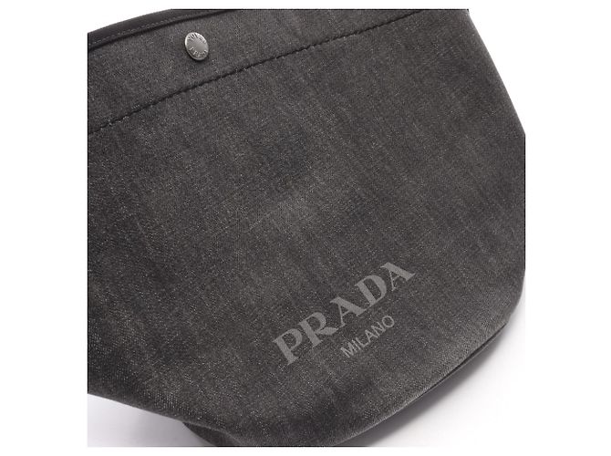 Prada Denim- und Leder-Tote Schwarz - Ansicht 9