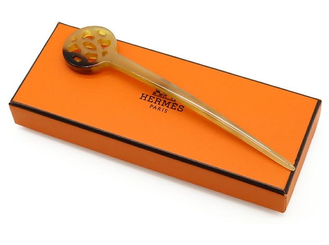 Hermès Rocaille Haaraccessoire aus Büffelhorn Beige - Ansicht 6