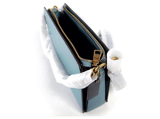 Borsa a Spalla in Pelle con Logo Coach Blu Turchese - vista 4