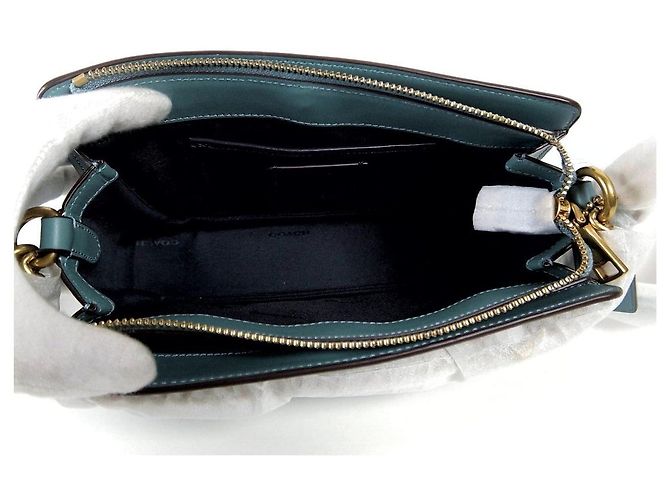 Borsa a Spalla in Pelle con Logo Coach Blu Turchese - vista 5