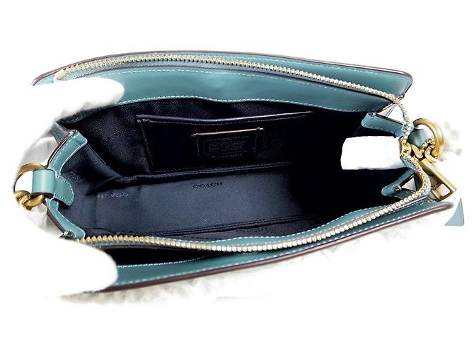 Borsa a Spalla in Pelle con Logo Coach Blu Turchese - vista 6