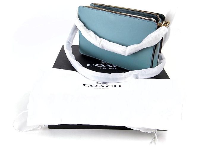 Borsa a Spalla in Pelle con Logo Coach Blu Turchese - vista 7