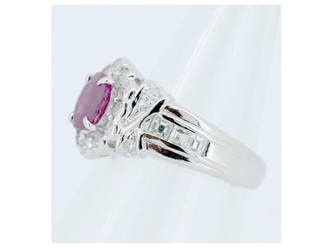 Autre Marque Pt850 Rubin-Diamant-Ring Rot - Ansicht 2