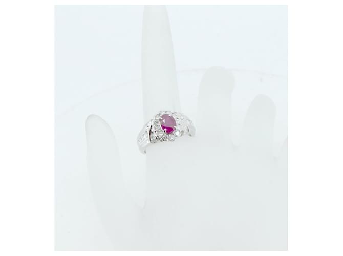 Autre Marque Pt850 Rubin-Diamant-Ring Rot - Ansicht 7