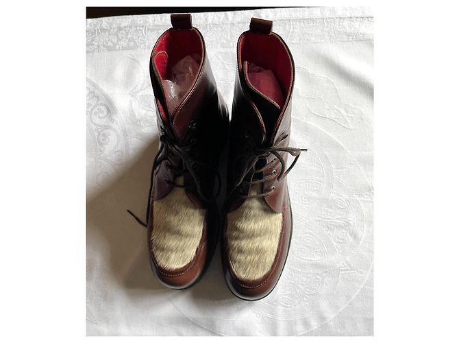 Stivaletti stringati Kenzo in pelle marrone e pony T 38 Marrone scuro - vista 4