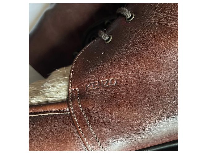 Stivaletti stringati Kenzo in pelle marrone e pony T 38 Marrone scuro - vista 5