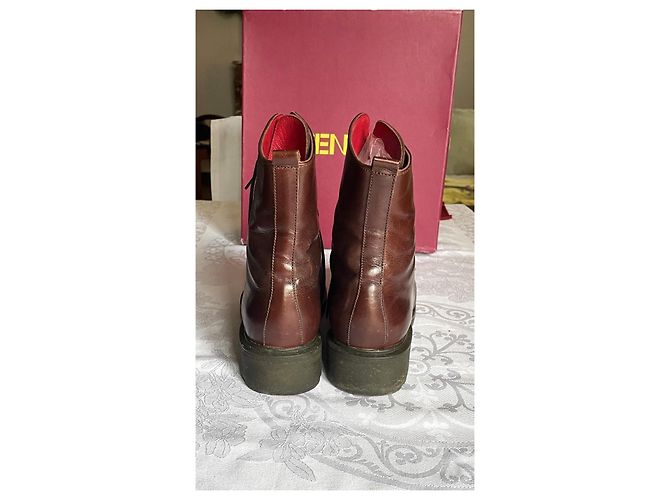 Stivaletti stringati Kenzo in pelle marrone e pony T 38 Marrone scuro - vista 6