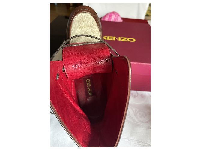 Stivaletti stringati Kenzo in pelle marrone e pony T 38 Marrone scuro - vista 7