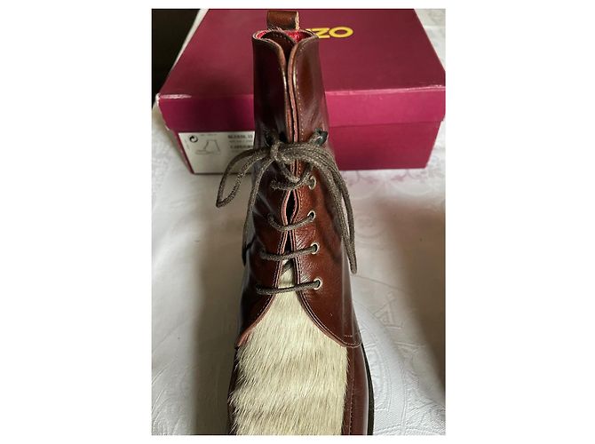 Stivaletti stringati Kenzo in pelle marrone e pony T 38 Marrone scuro - vista 8