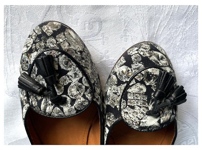 Mocassini con nappine Lanvin in tela stampata taglia 39 Nero - vista 3