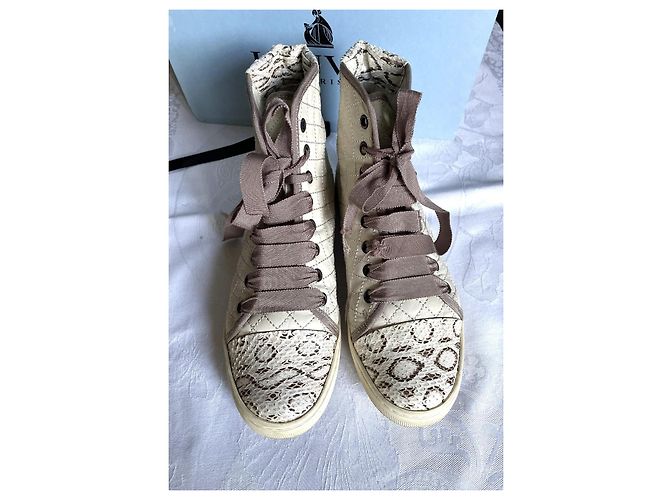 Lanvin High-Top-Sneaker aus beigem Leder mit Python-Spitze Größe 39 - Ansicht 2