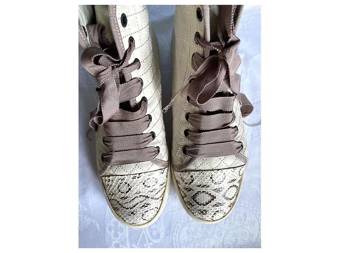 Lanvin High-Top-Sneaker aus beigem Leder mit Python-Spitze Größe 39 - Ansicht 7
