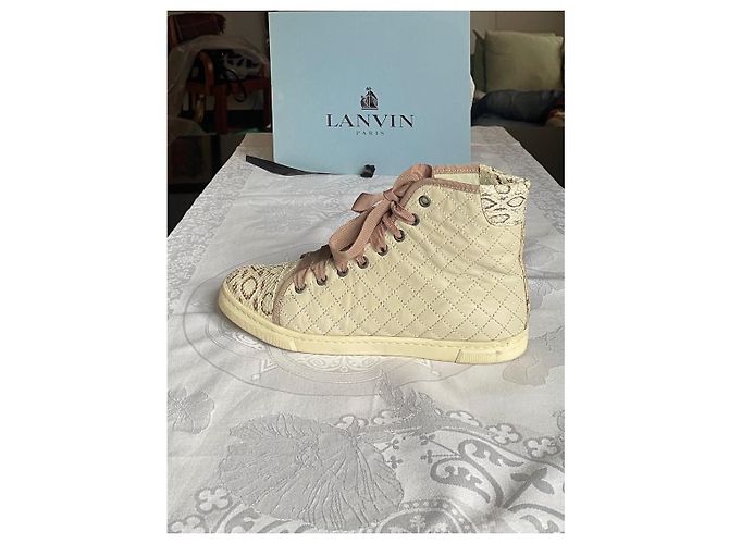 Lanvin High-Top-Sneaker aus beigem Leder mit Python-Spitze Größe 39 - Ansicht 8