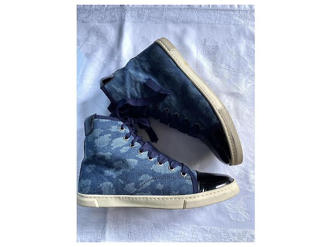 Lanvin High-Top-Sneaker aus Canvas mit lackierter Lederzehe Größe 39 Blau - Ansicht 3