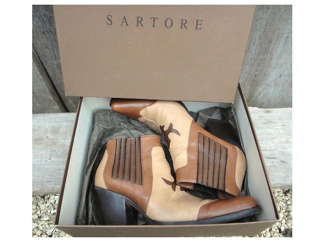 Botines Sartore de piel marrón beige Castaño - vista 5