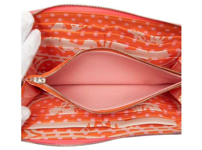 Portafoglio rotondo con zip Azap Long in seta Hermès Rosa Arancione - vista 4