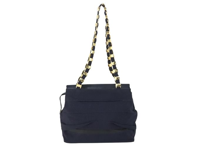 Borsa Tote Salvatore Ferragamo in tela blu navy e oro Auth BA9906 D'oro - vista 2