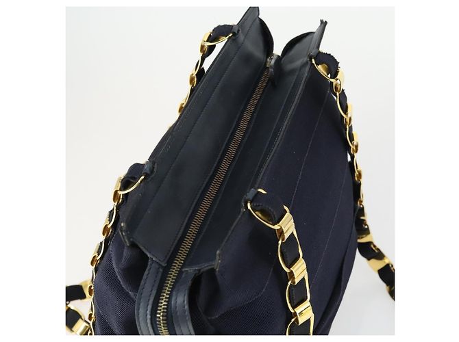 Borsa Tote Salvatore Ferragamo in tela blu navy e oro Auth BA9906 D'oro - vista 6