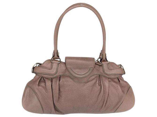 Borsa a mano Gancini in pelle beige argento Salvatore Ferragamo Auth 169577 - vista 2