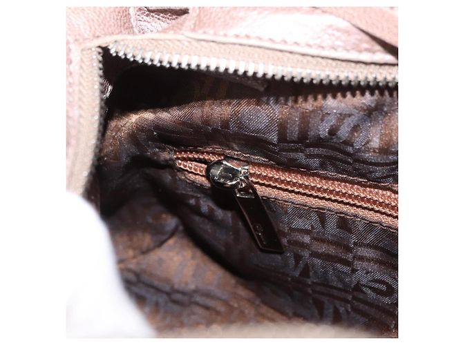 Borsa a mano Gancini in pelle beige argento Salvatore Ferragamo Auth 169577 - vista 23