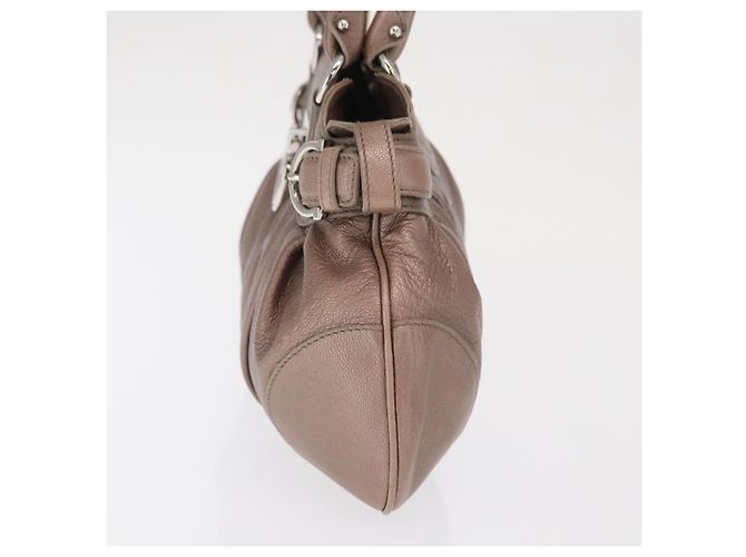 Borsa a mano Gancini in pelle beige argento Salvatore Ferragamo Auth 169577 - vista 3