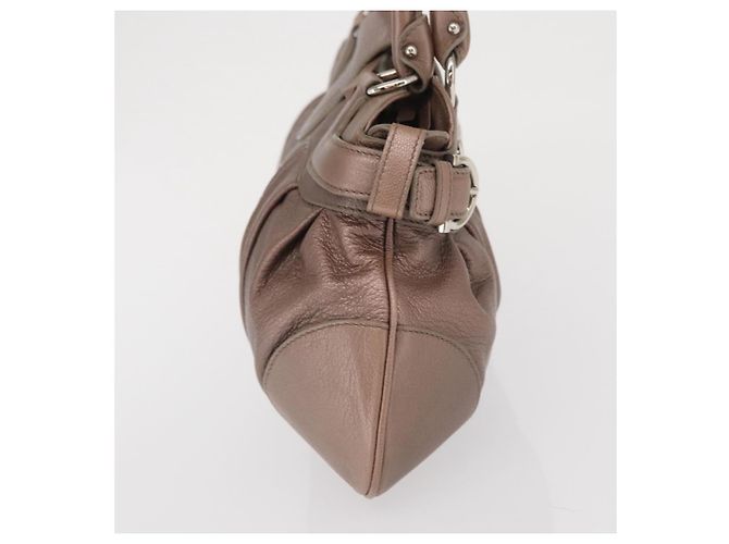 Borsa a mano Gancini in pelle beige argento Salvatore Ferragamo Auth 169577 - vista 4
