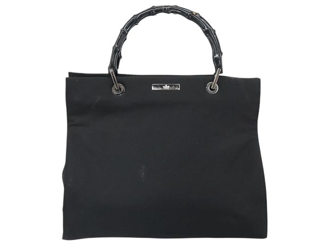 Borsa Tote in Nylon Nera Argento GUCCI Bamboo 002 1010 Auth 170315 Nero - vista 13