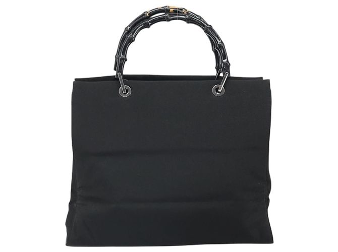 Borsa Tote in Nylon Nera Argento GUCCI Bamboo 002 1010 Auth 170315 Nero - vista 2