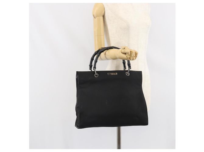 Borsa Tote in Nylon Nera Argento GUCCI Bamboo 002 1010 Auth 170315 Nero - vista 25
