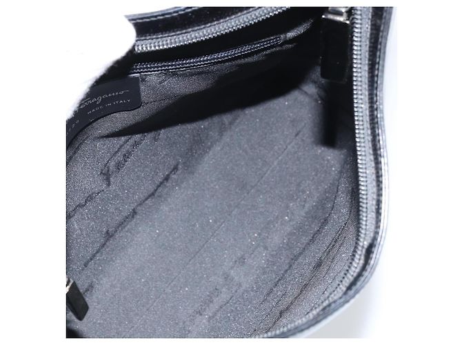 Borsa a spalla Salvatore Ferragamo in pelle verniciata nera argento Auth bs33174 - vista 11