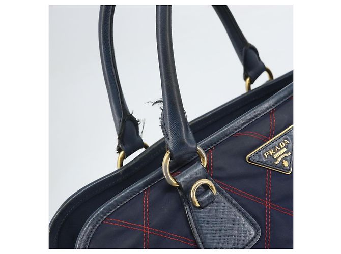 PRADA Borsa a mano in nylon blu navy oro Auth 163420 D'oro - vista 10