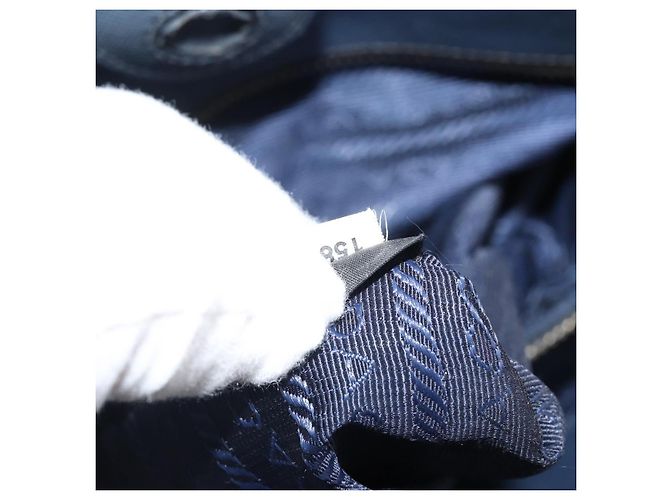 PRADA Borsa a mano in nylon blu navy oro Auth 163420 D'oro - vista 12